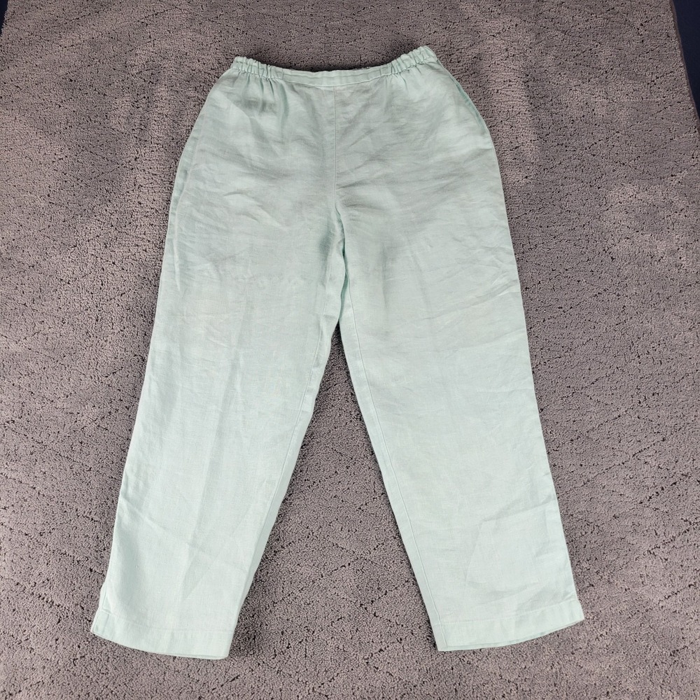 Eileen Fisher Pants Womens S Green Linen Pull On High Rise Elastic Waist Beach